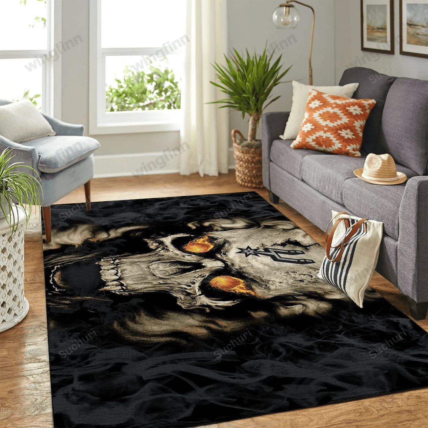 San Antonio Spurs Rectangle Area Rugs Team Logo Skull Style Living Room And Bed Room 620LJ-3579