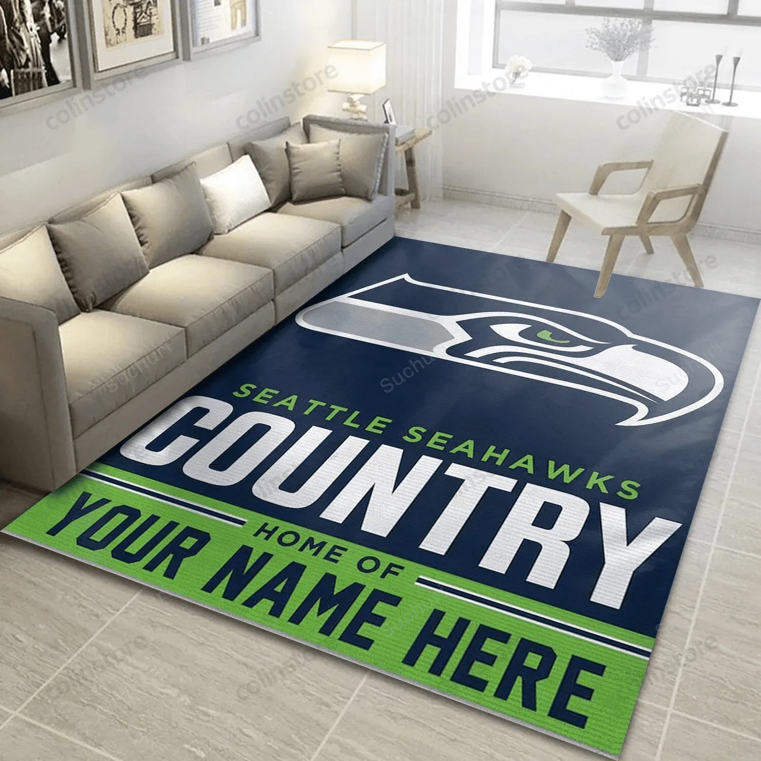 Seattle Seahawks Customizable 3D Rectangle Area Rug Full Printing Living Room Bed Room Home Decor Carpet 401WN-3883