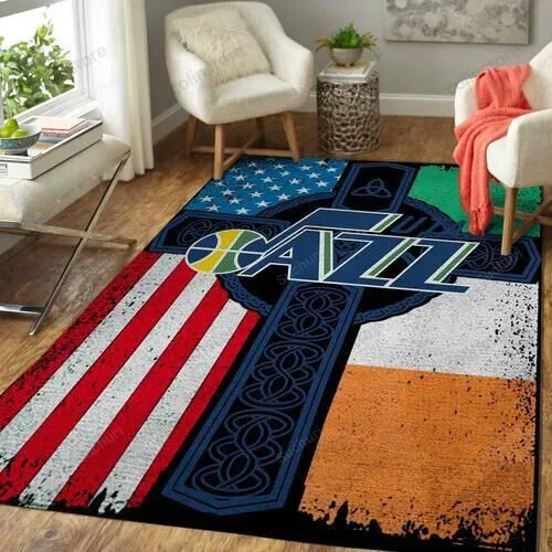 Utah Jazz Basketball Irish St Patricks Day Flag Cross Living Room Carpet 3D Rectangle Area Rug Full Printing Living Room Bed Room Home Decor 261GW-7420