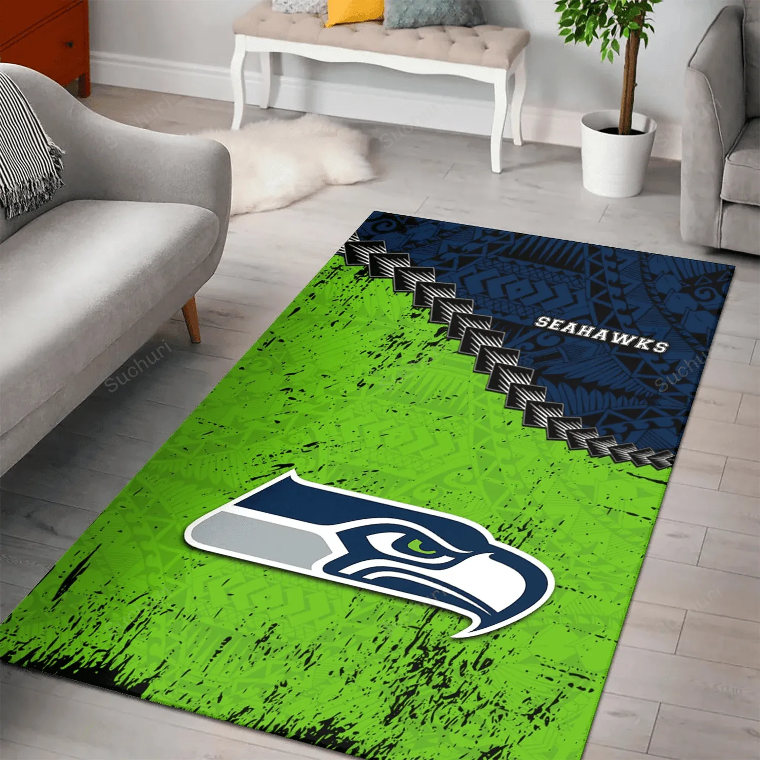 Seattle Seahawks Rectangle Area Rugs Grunge Polynesian Tattoo 689AI-4502
