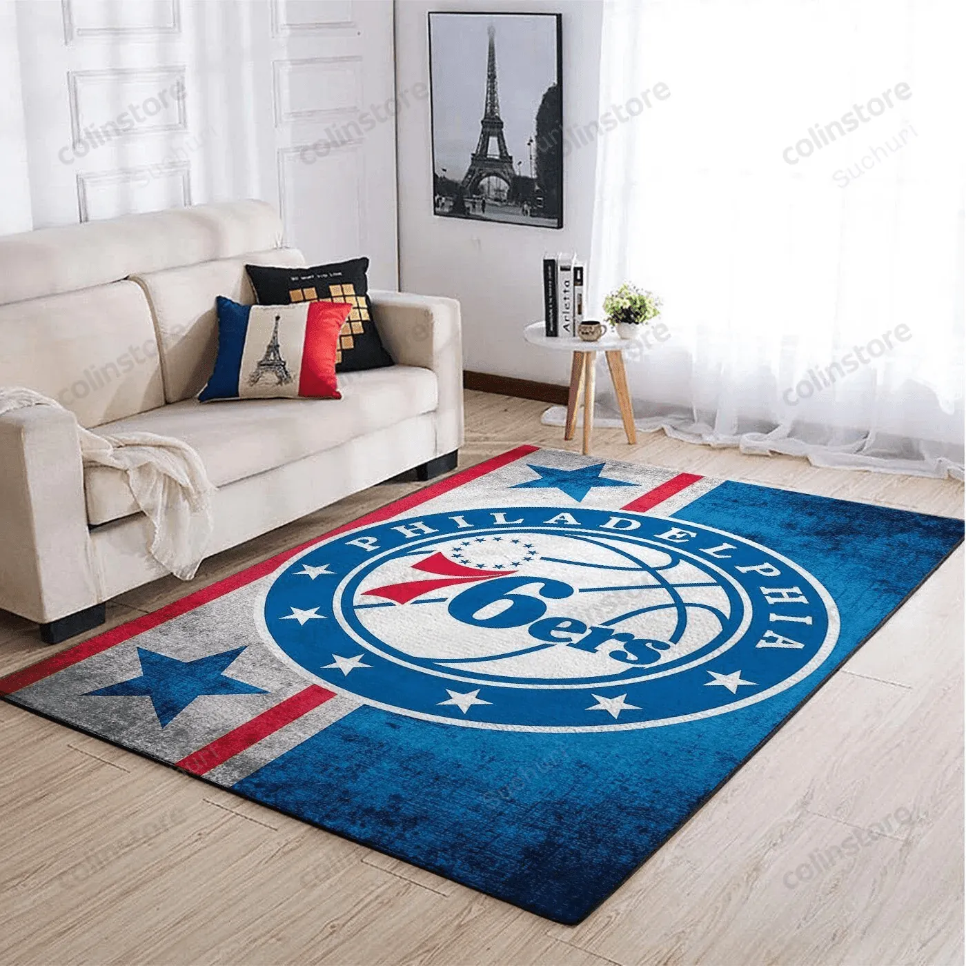 Philadelphia 76ers Team Logo Style Nice Gift 3D Rectangle Area Rug Full Printing Living Room Bed Room Home Decor 499GJ-6605