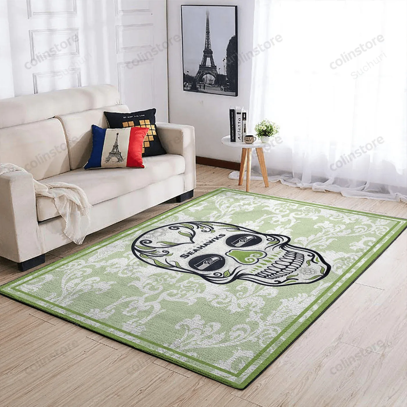 Seattle Seahawks Team Logo Skull Flower Style Nice Gift Home Decor Rectangle Area 156EM-9694