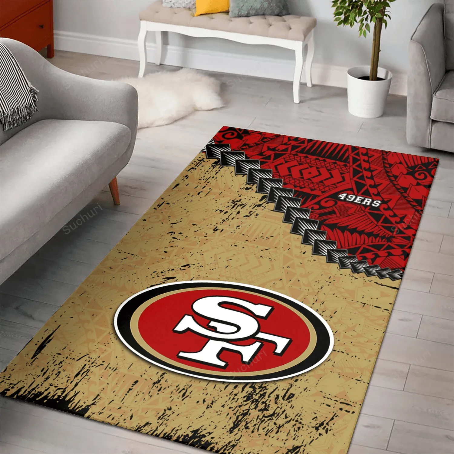 San Francisco 49ers Rectangle Area Rugs Grunge Polynesian Tattoo 863RM-5393