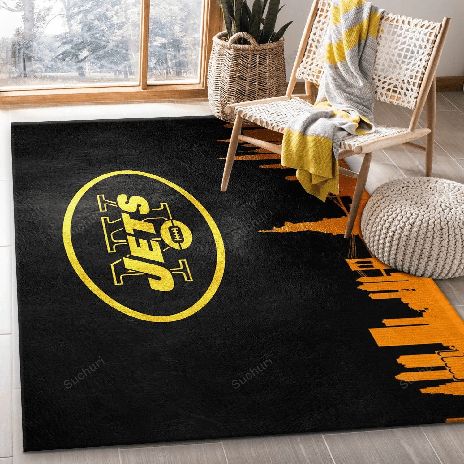 New York Jets Skyline Team Logos Rectangle Area Rug Bedroom US Gift 374YY-8030