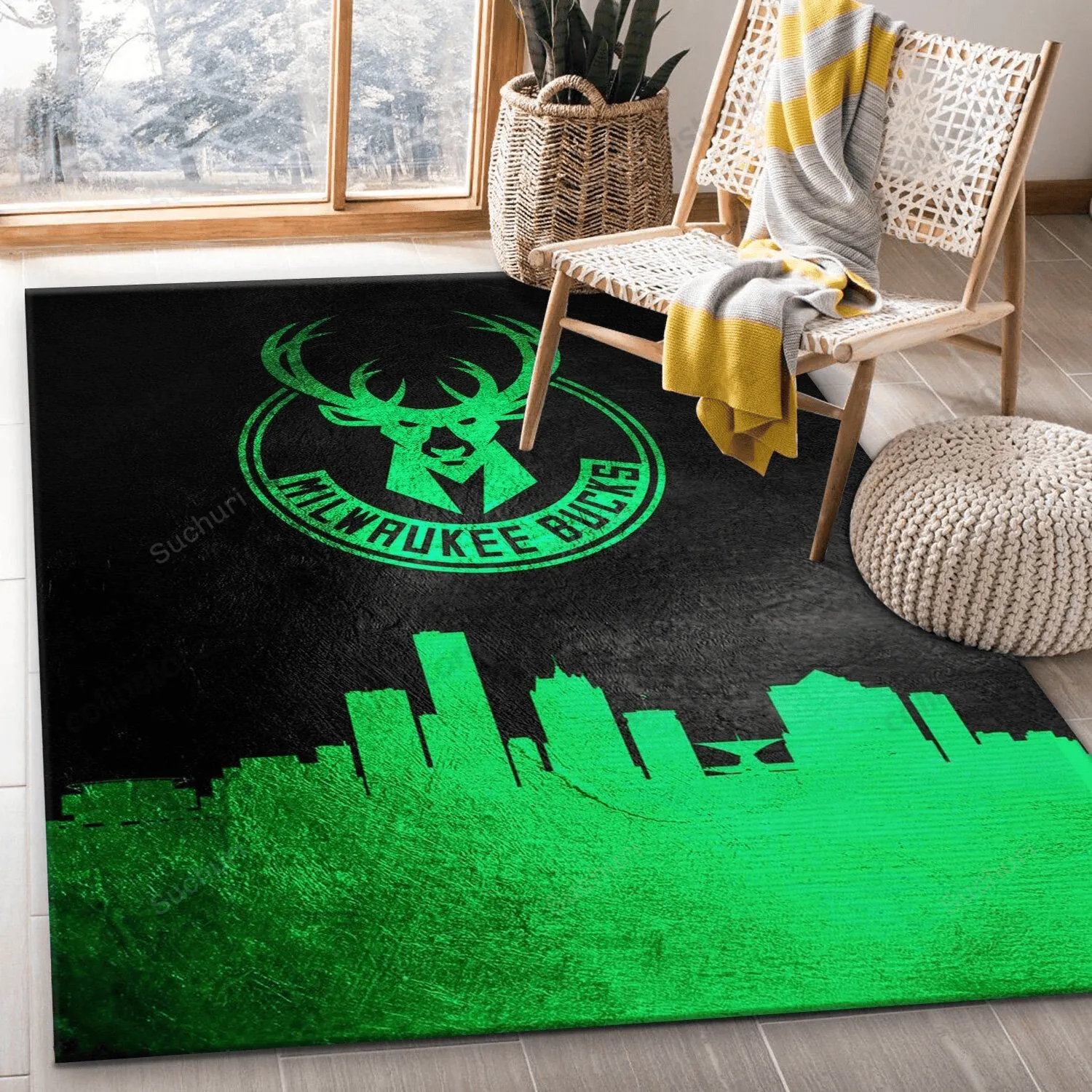 Milwaukee Bucks Skyline Team Logo Rectangle Area Rug Bedroom US Gift 129QS-7304