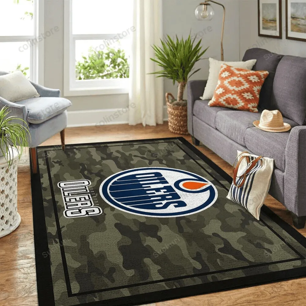 Edmonton Oilers Rectangle Area Rugs Camo Style Living Room Carpet Team Logo 891BN-1923