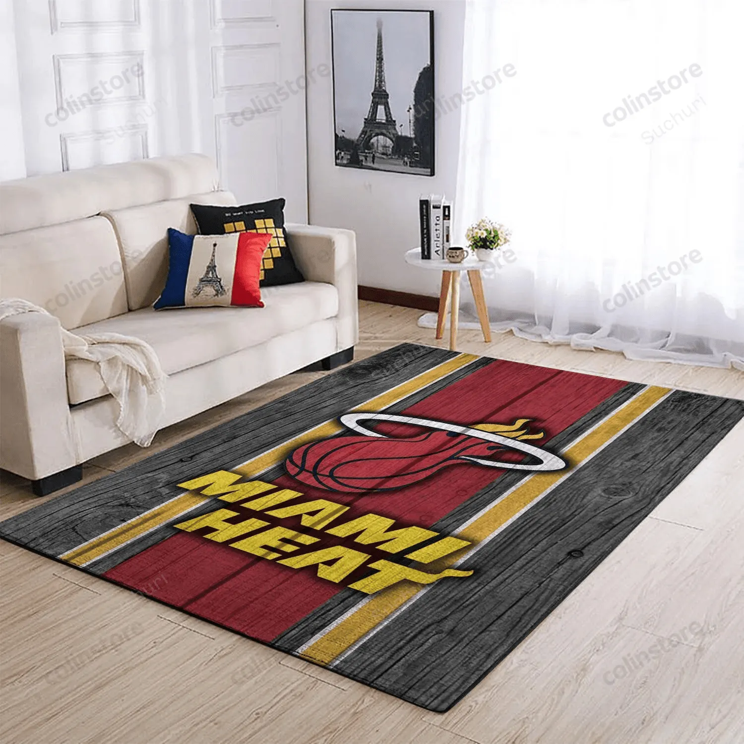 Miami Heat Team Logo Wooden Style Nice Gift Living Room Carpet 3D Rectangle Area Rug Full Printing Living Room Bed Room Home Decor 122QN-9256