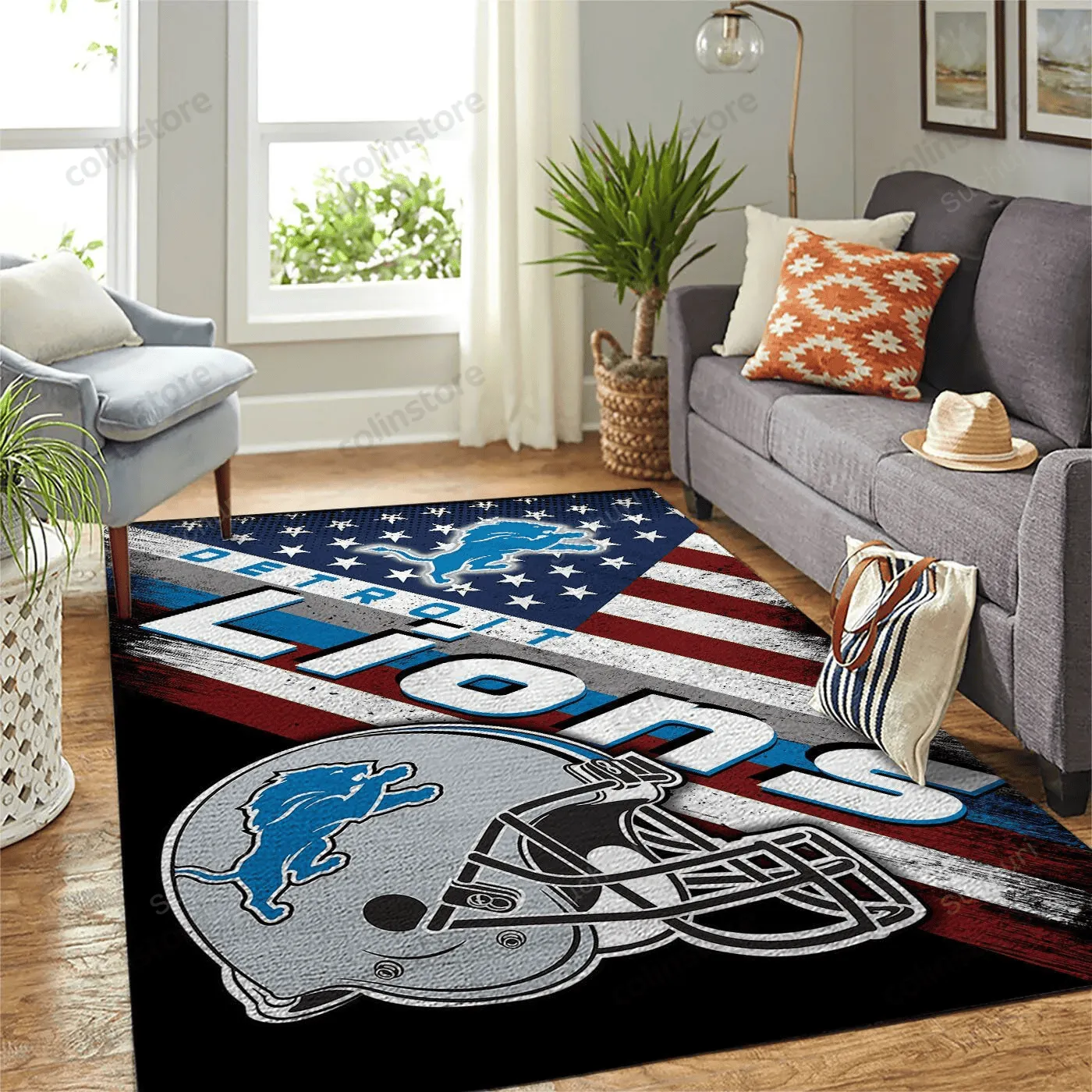 Detroit Lions Team Logo American Style Nice Gift Home Decor Rectangle Area Rug For Living 311QE-4721