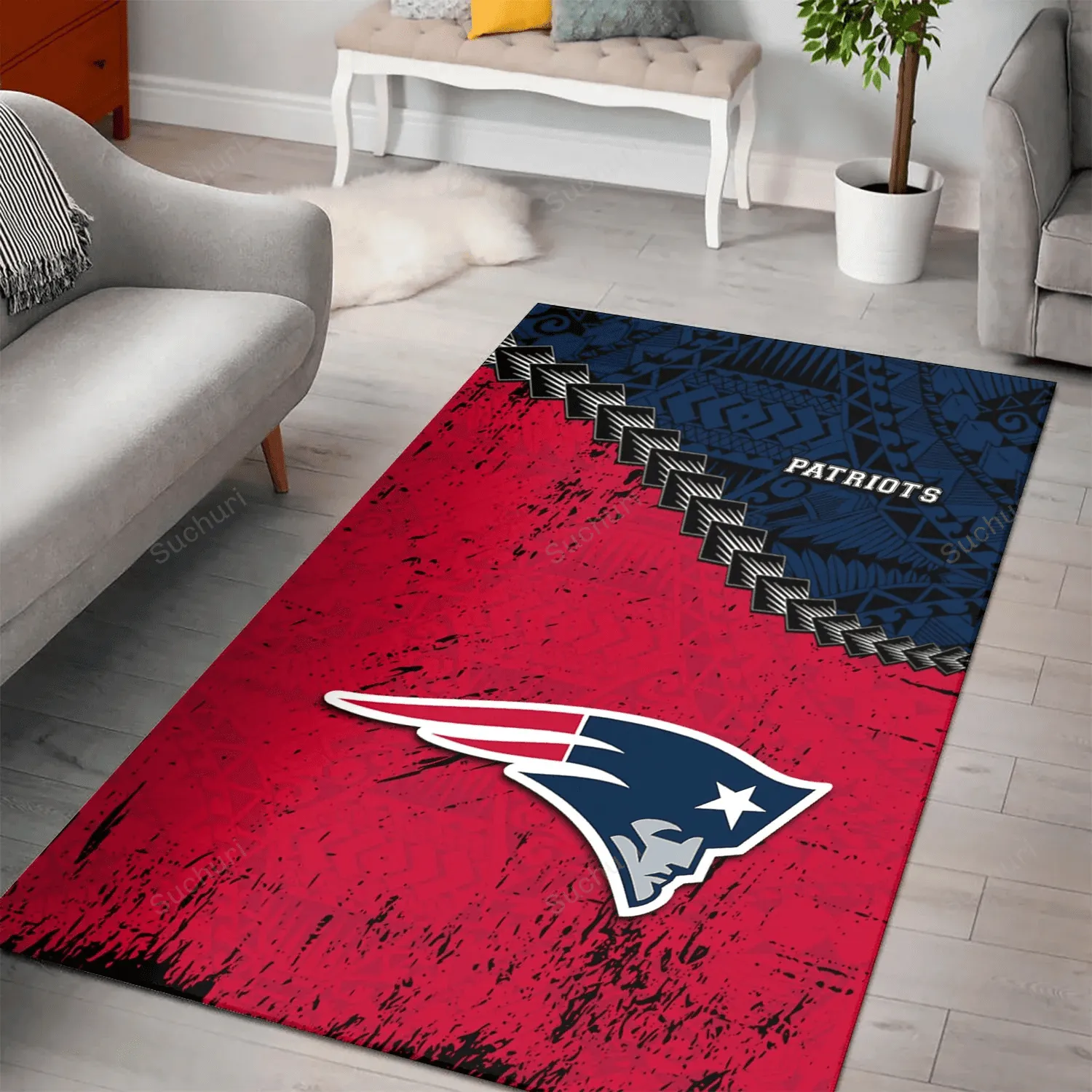 New England Patriots Rectangle Area Rugs Grunge Polynesian Tattoo 914ZP-4418