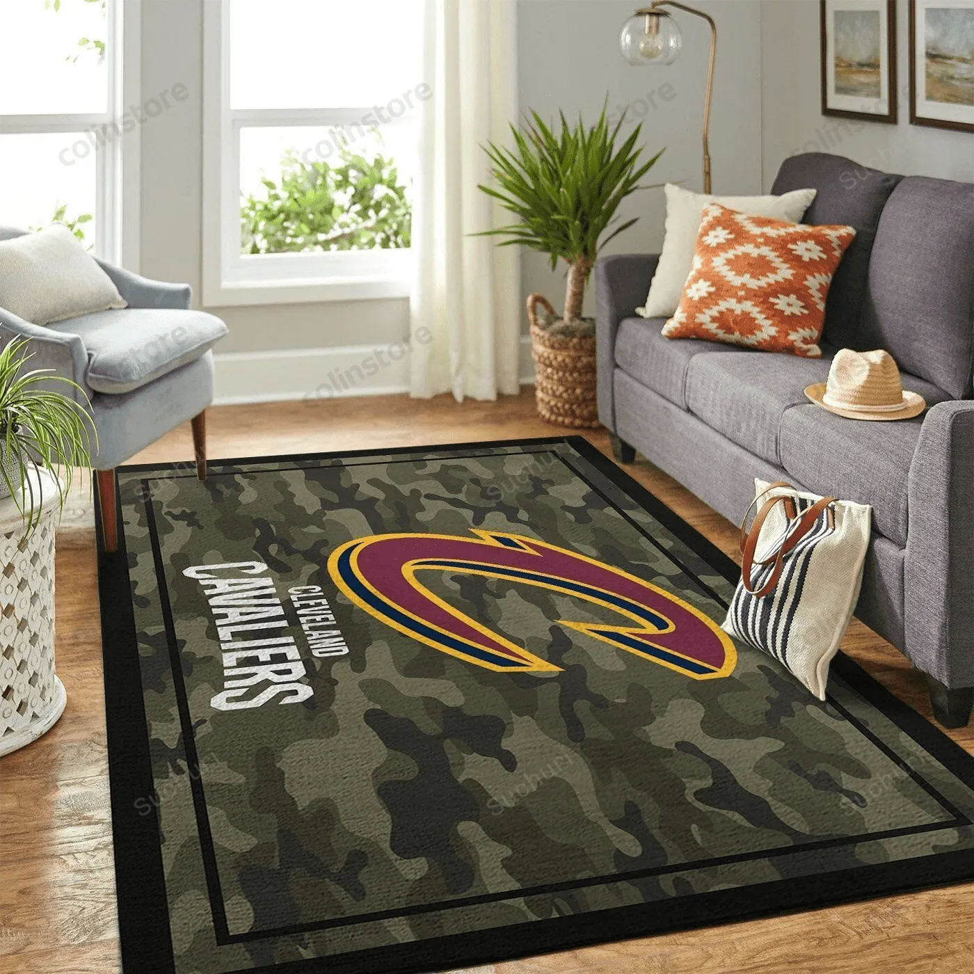 Cleveland Cavaliers Team Logo Camo Style Nice Gift 3D Rectangle Area Rug Full Printing Living Room Bed Room Home Decor 127YU-5695