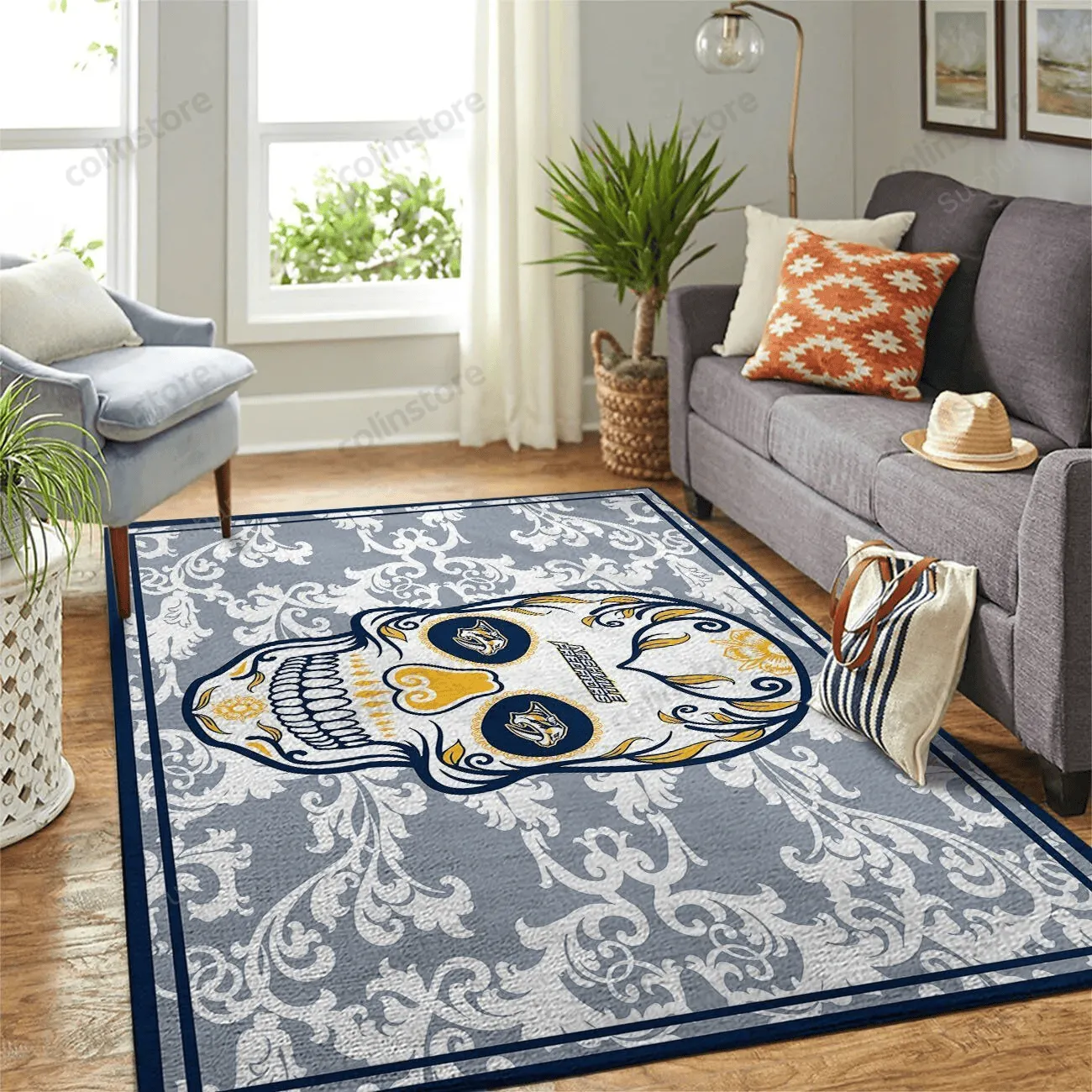 Nashville Predators Team Logo Skull Flower Style Nice Gift Home Decor Rectangle Area 838XZ-3738