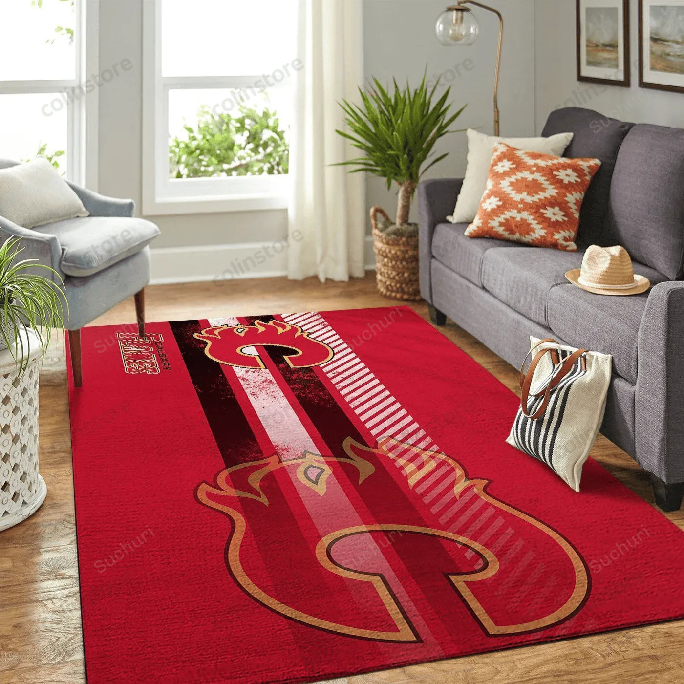 Calgary Flames Rectangle Area Rugs Living Room Carpet Team Logo 565DK-2225