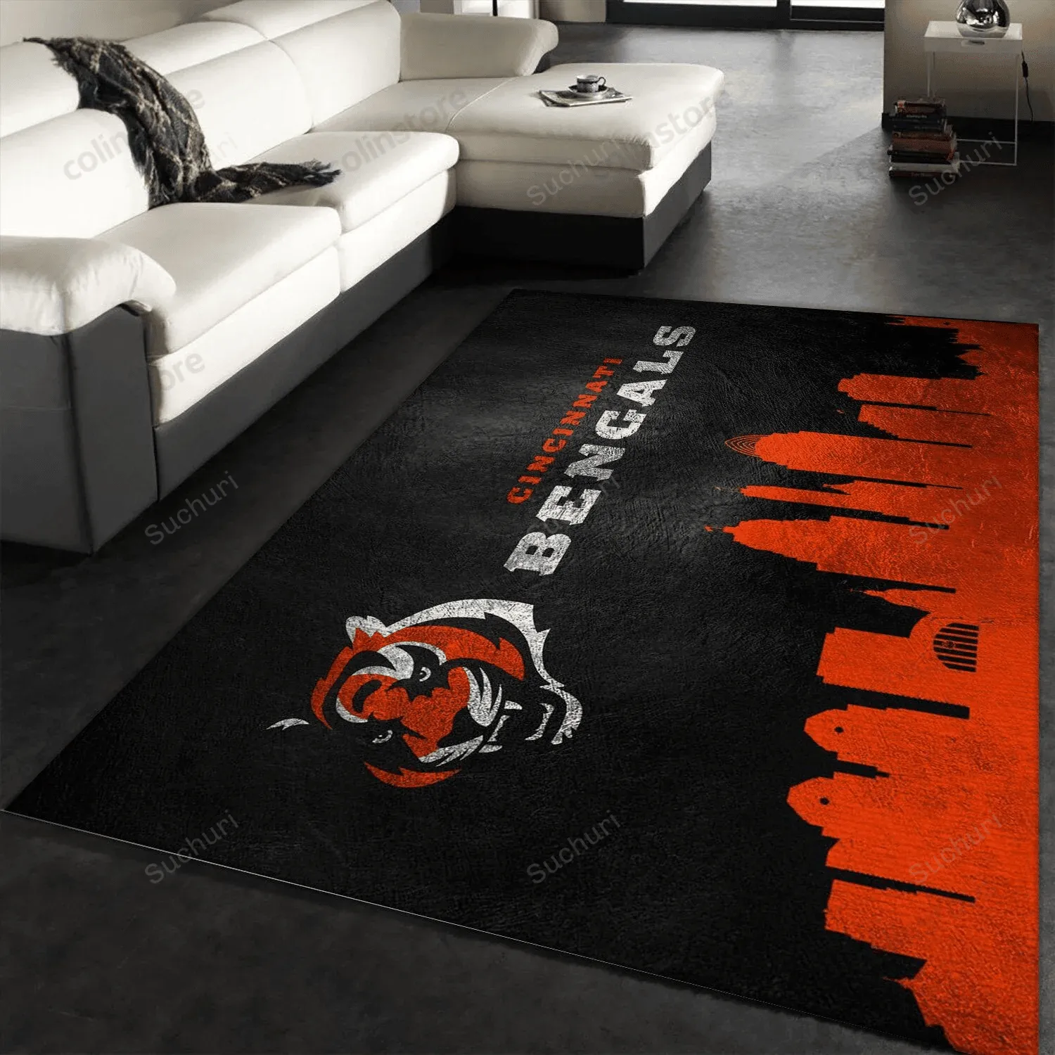 Cincinnati Bengals Skyline Rectangle Area Rug For Christmas Living room and bedroom Rug Floor Decor Home 711IF-1195