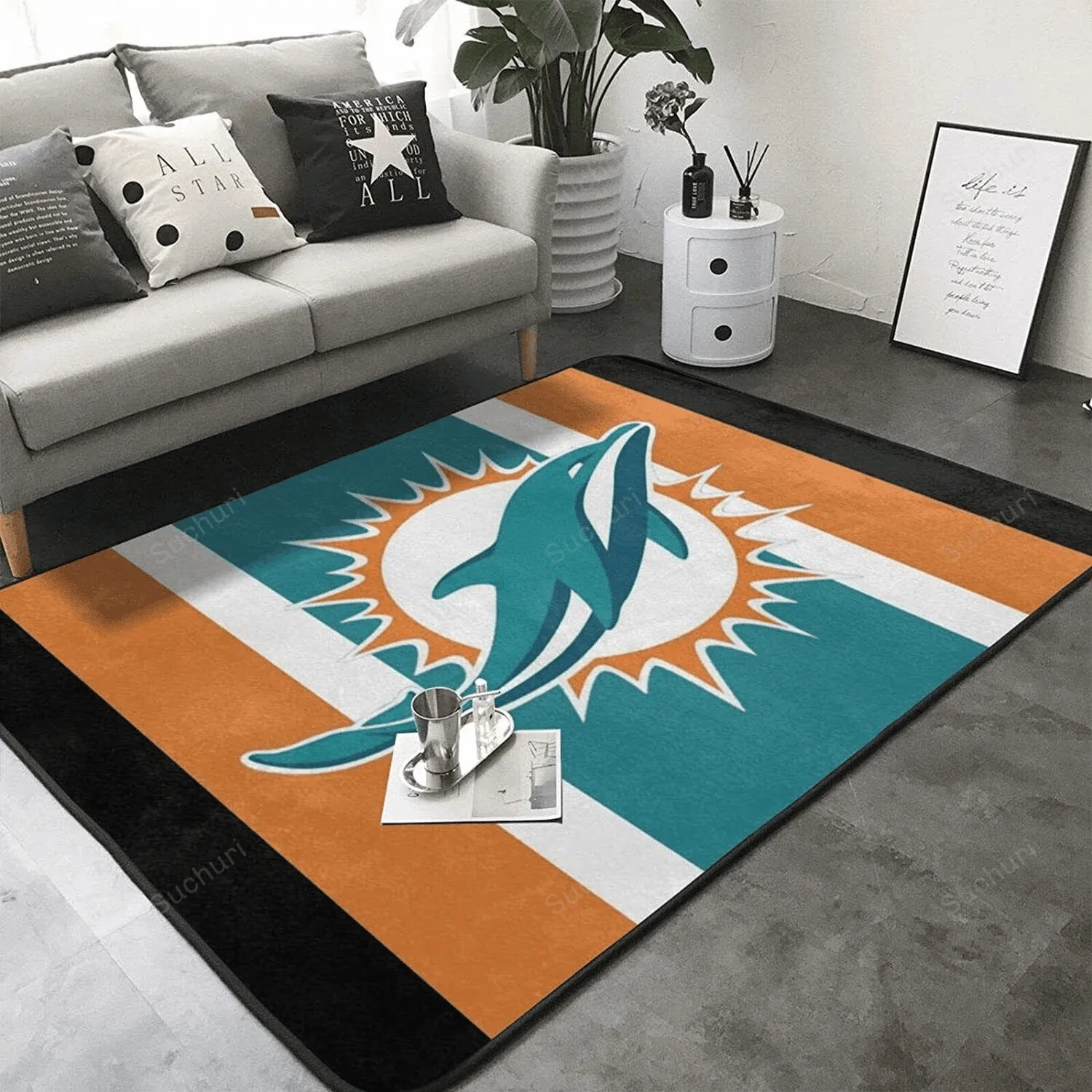 Miami Dolphins Rectangle Area Rugs Flannel Non-Skid Carpets Living Room Floor Mat 357TA-3055