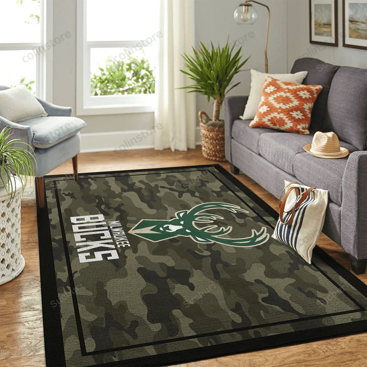 Milwaukee Bucks Team Logo Camo Style Nice Gift 3D Rectangle Area Rug Full Printing Living Room Bed Room Home Decor 916SO-9855