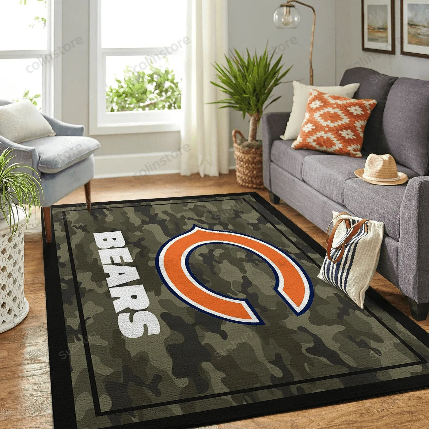 Chicago Bears Rectangle Area Rugs Camo Style Living Room Carpet Team Logo Home 960VA-1548