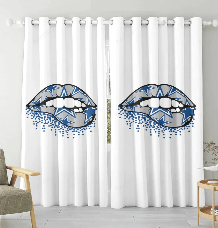 Dallas Cowboys Lips Glitter Blackout Window Curtain 2 Panels For Living Room Bed Room Gift For Fan