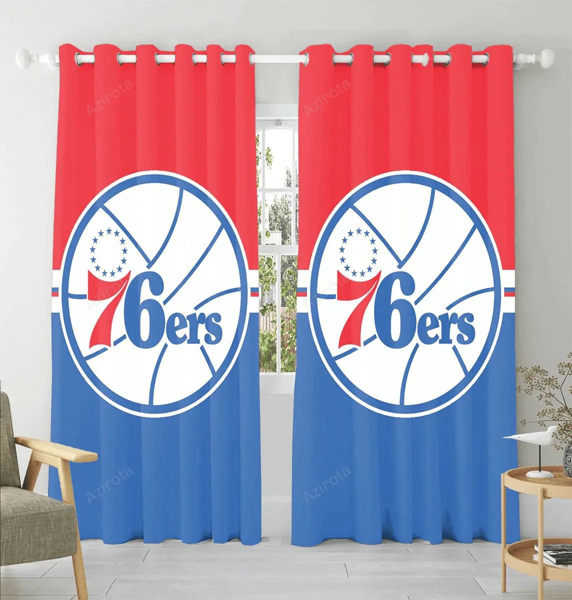 Philadelphia 76ers Logo Blue Red Window Curtain Gift For Fans
