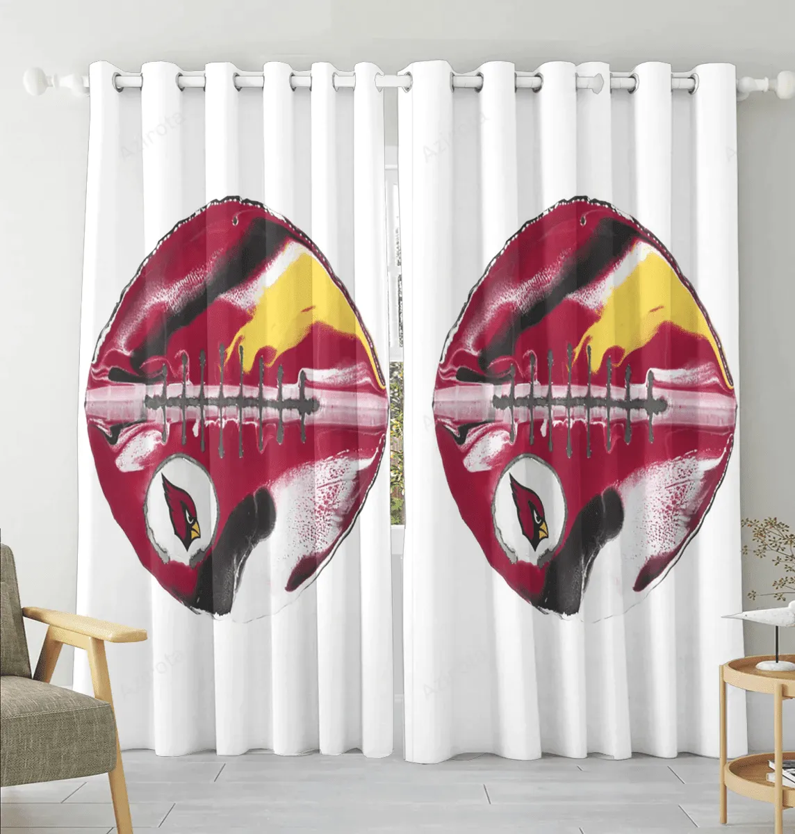 Arizona Cardinals Ball Blackout Window Curtain 2 Panels For Living Room Bed Room Gift For Fan