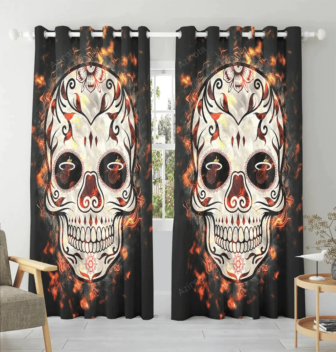 Miami Heat Skull Fire Window Curtain