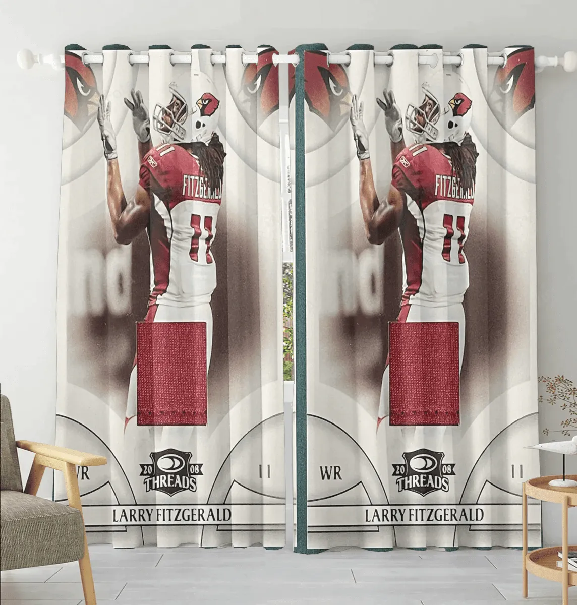 Arizona Cardinals v1 Larry Fitzgerald 11 Blackout Window Curtain 2 Panels For Living Room Bed Room Gift For Fan