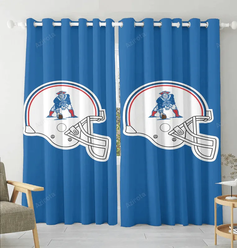 New England Patriots Pat Helmet Blue Blackout Window Curtain 2 Panels For Living Room Bed Room Gift For Fan