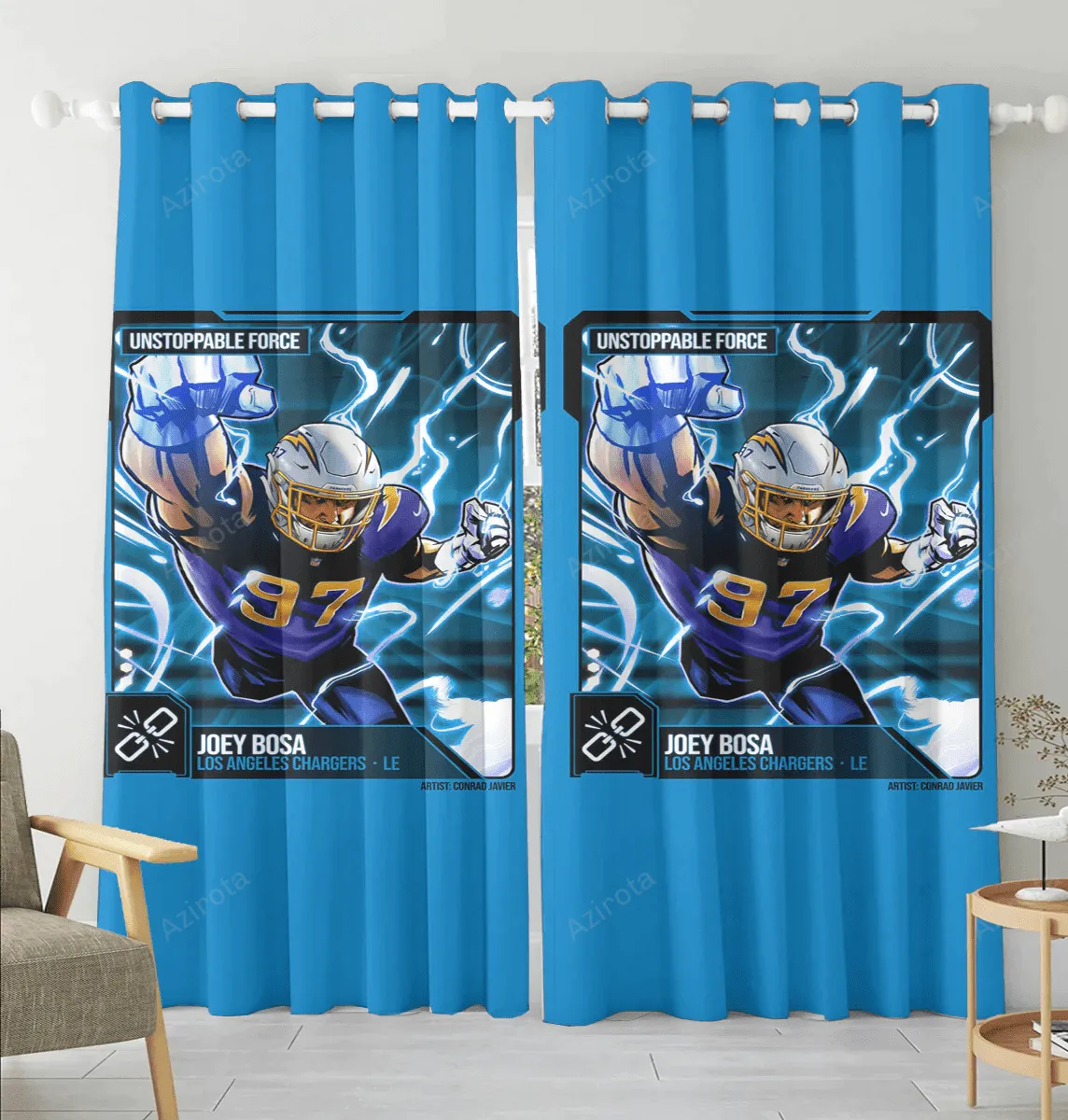 Los Angeles Chargers 97 Joey Bosa Blackout Window Curtain 2 Panels For Living Room Bed Room Gift For Fan