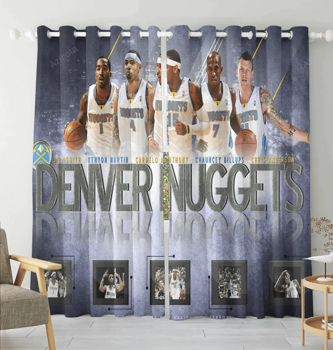 Denver Nuggets All Players1 Blackout Window Curtain 2 Panels For Living Room Bed Room Gift For Fan