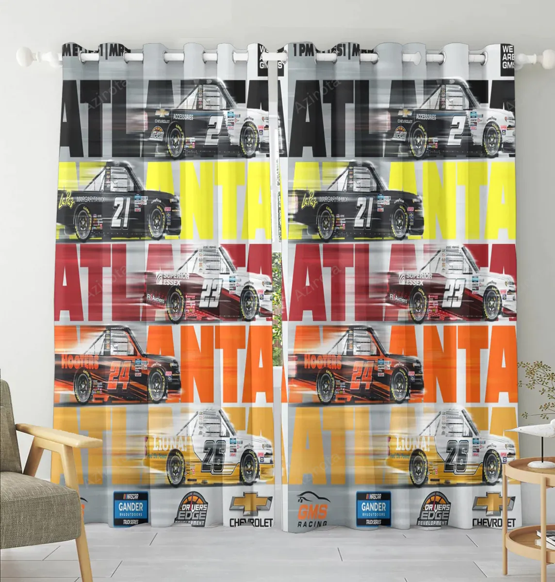 GMS Racing Cars4 Blackout Window Curtain 2 Panels For Living Room Bed Room Gift For Fan