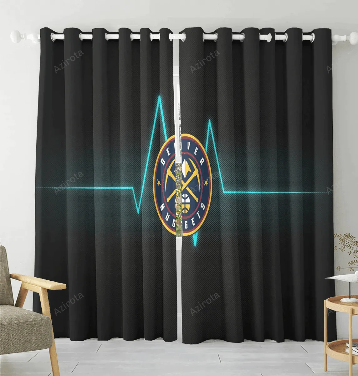 Denver Nuggets Heart Beat Black Blackout Window Curtain 2 Panels For Living Room Bed Room Gift For Fan