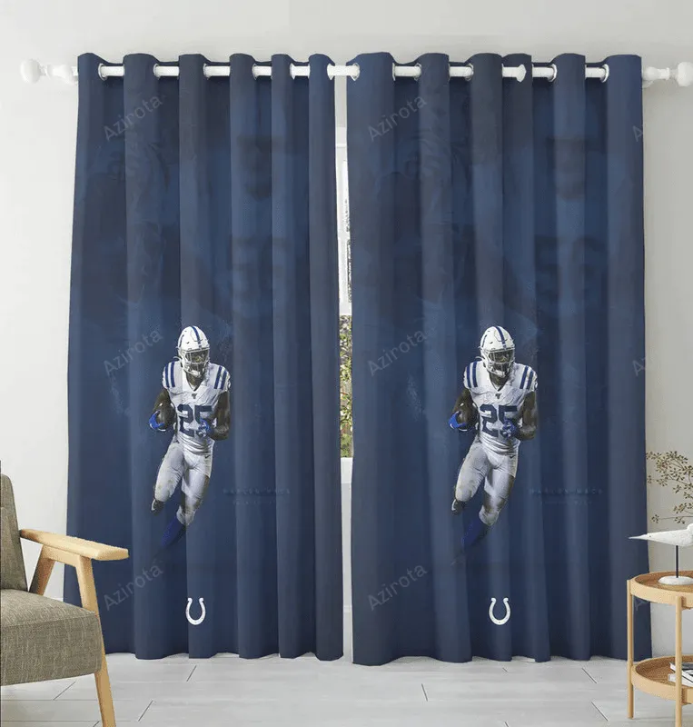 Indianapolis Colts Marlon Mack1 Blackout Window Curtain 2 Panels For Living Room Bed Room Gift For Fan
