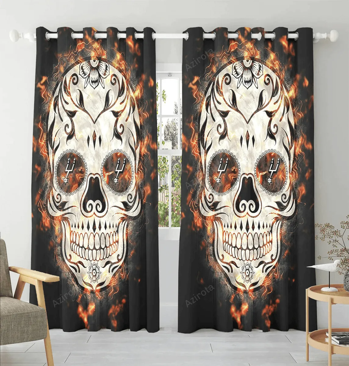 San Antonio Spurs Skull Fire Window Curtain