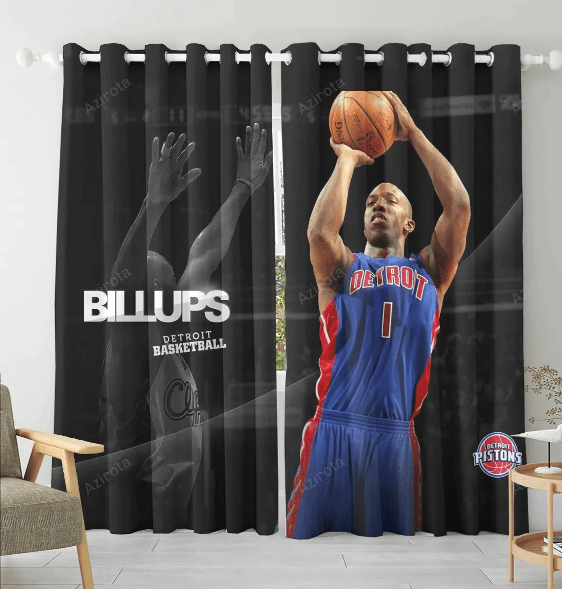 Detroit Pistons Chauncey Billups1 Blackout Window Curtain 2 Panels For Living Room Bed Room Gift For Fan