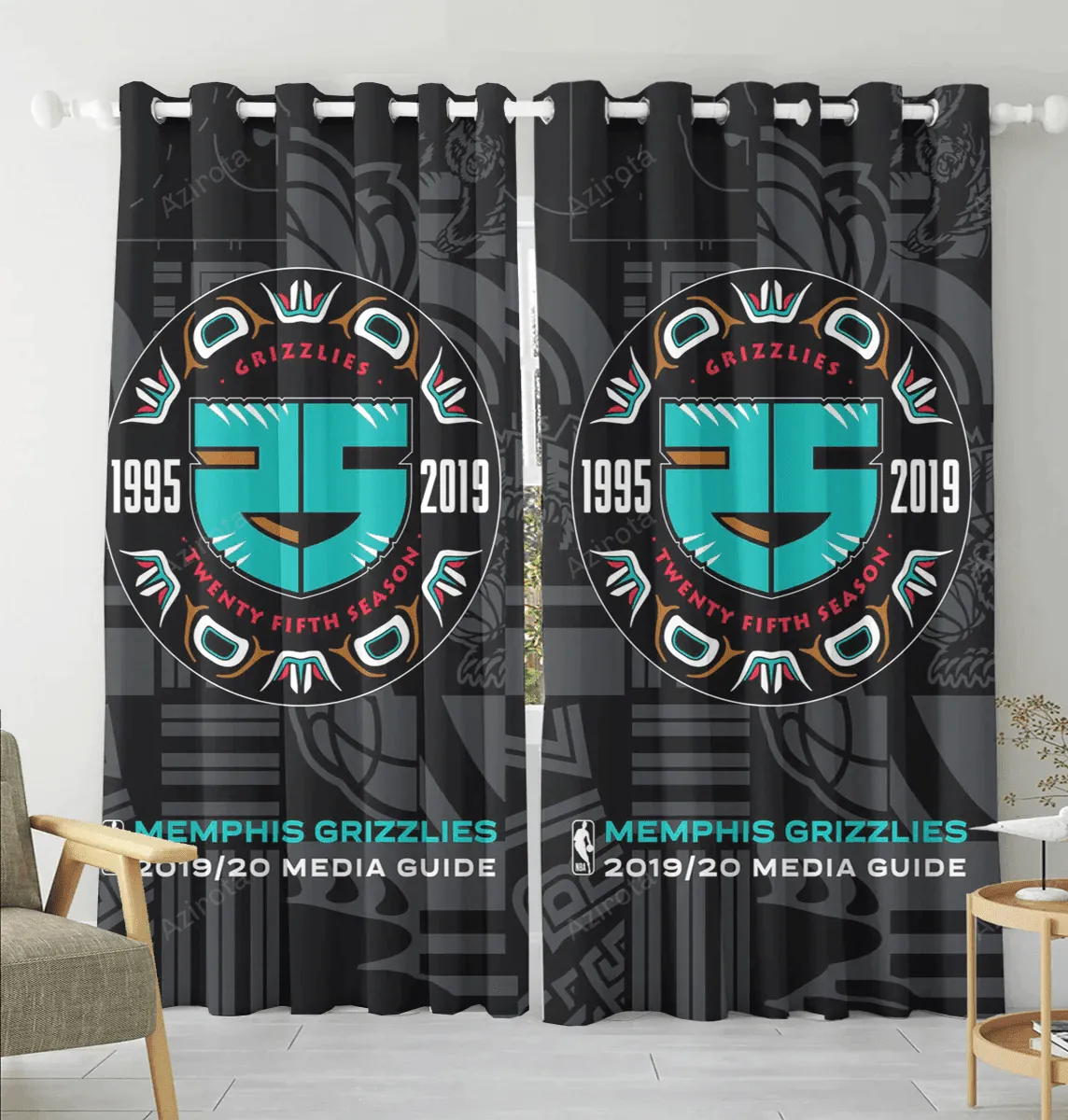 Memphis Grizzlies Emblem Colleage v3 Blackout Window Curtain 2 Panels For Living Room Bed Room Gift For Fan