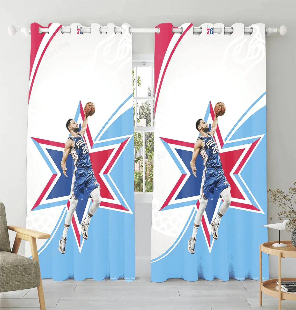 Philadelphia 76ers Ben Simmons Throwing Ball Window Curtain Gift For Fans