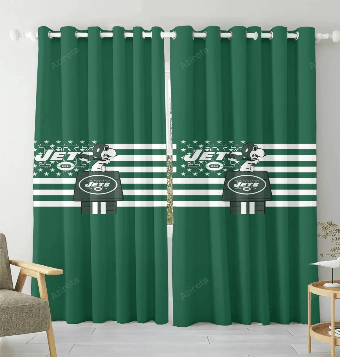 New York Jets Snoopy v43 Blackout Window Curtain 2 Panels For Living Room Bed Room Gift For Fan