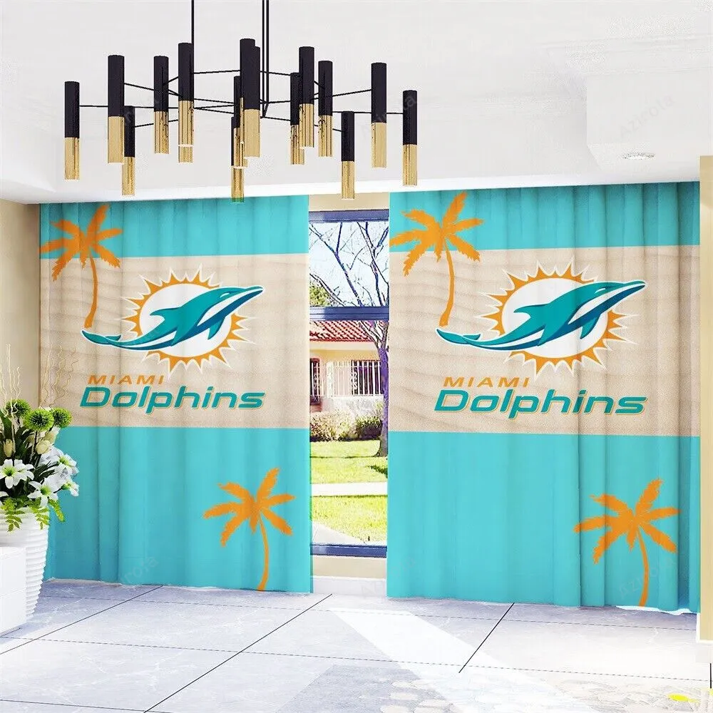 Miami Dolphins Logo 3 Blackout Window Curtain 2 Panels For Living Room Bed Room Gift For Fan