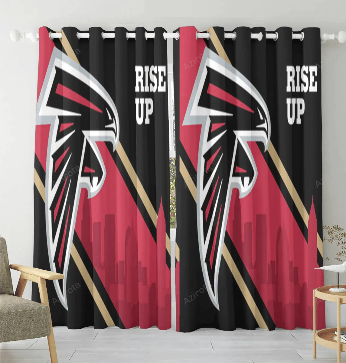 Atlanta Falcons Rise Up City Blackout Window Curtain 2 Panels For Living Room Bed Room Gift For Fan