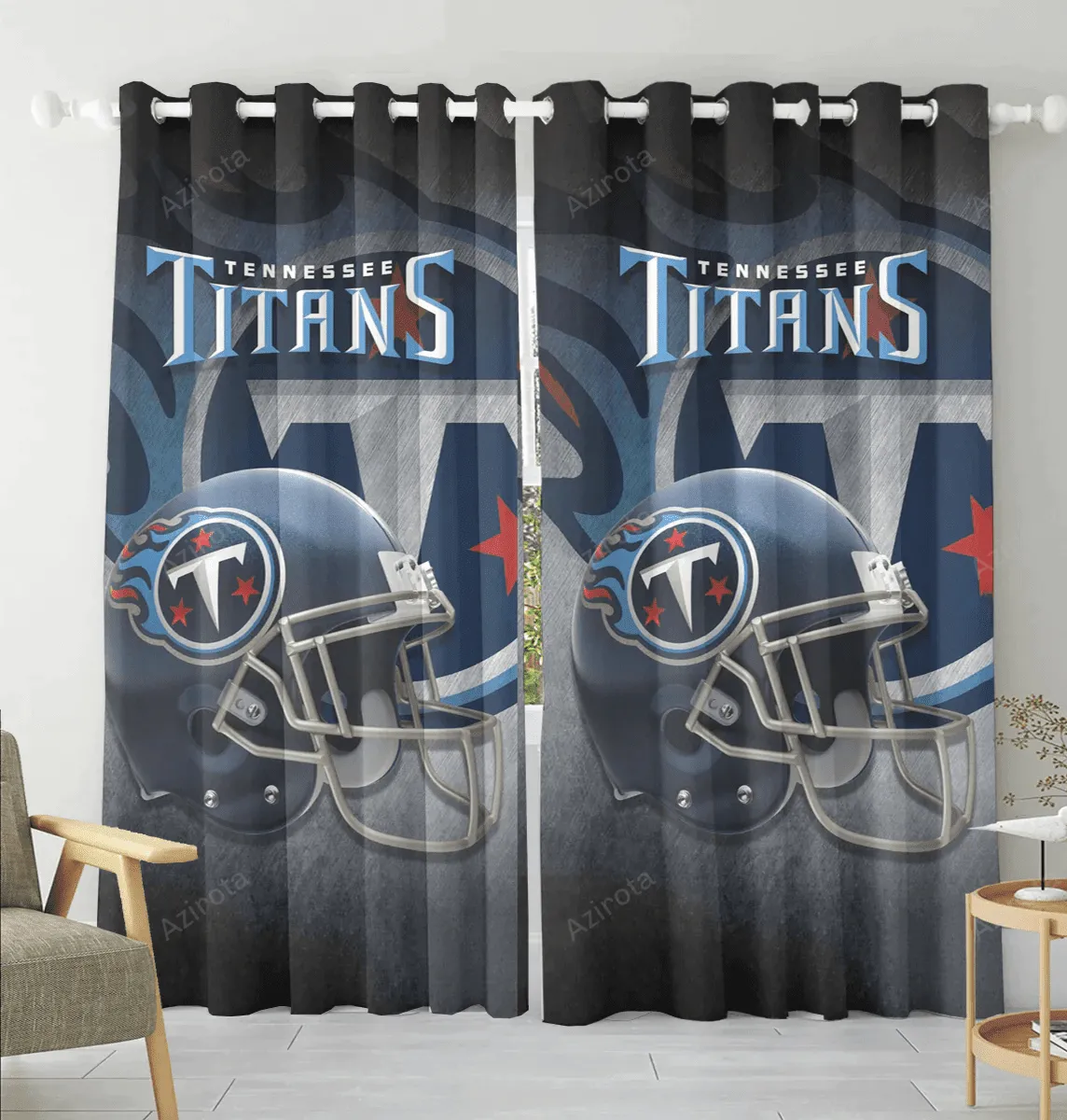 Tennessee Titans Helmet v22 Blackout Window Curtain 2 Panels For Living Room Bed Room Gift For Fan