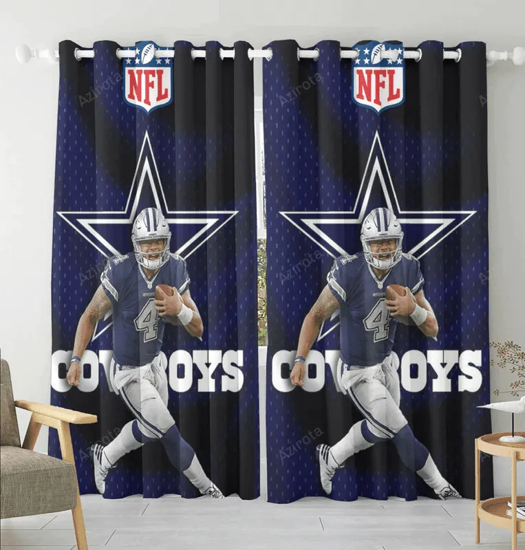Dallas Cowboys Number 4 Player Blackout Window Curtain 2 Panels For Living Room Bed Room Gift For Fan