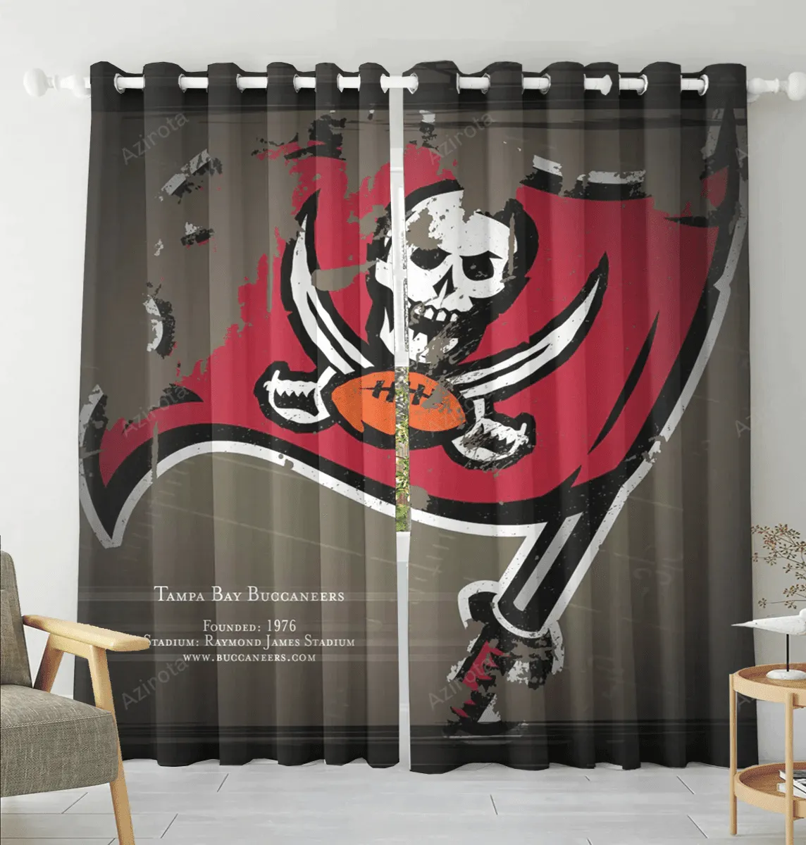 Tampa Bay Buccaneers Emblem v19 Blackout Window Curtain 2 Panels For Living Room Bed Room Gift For Fan