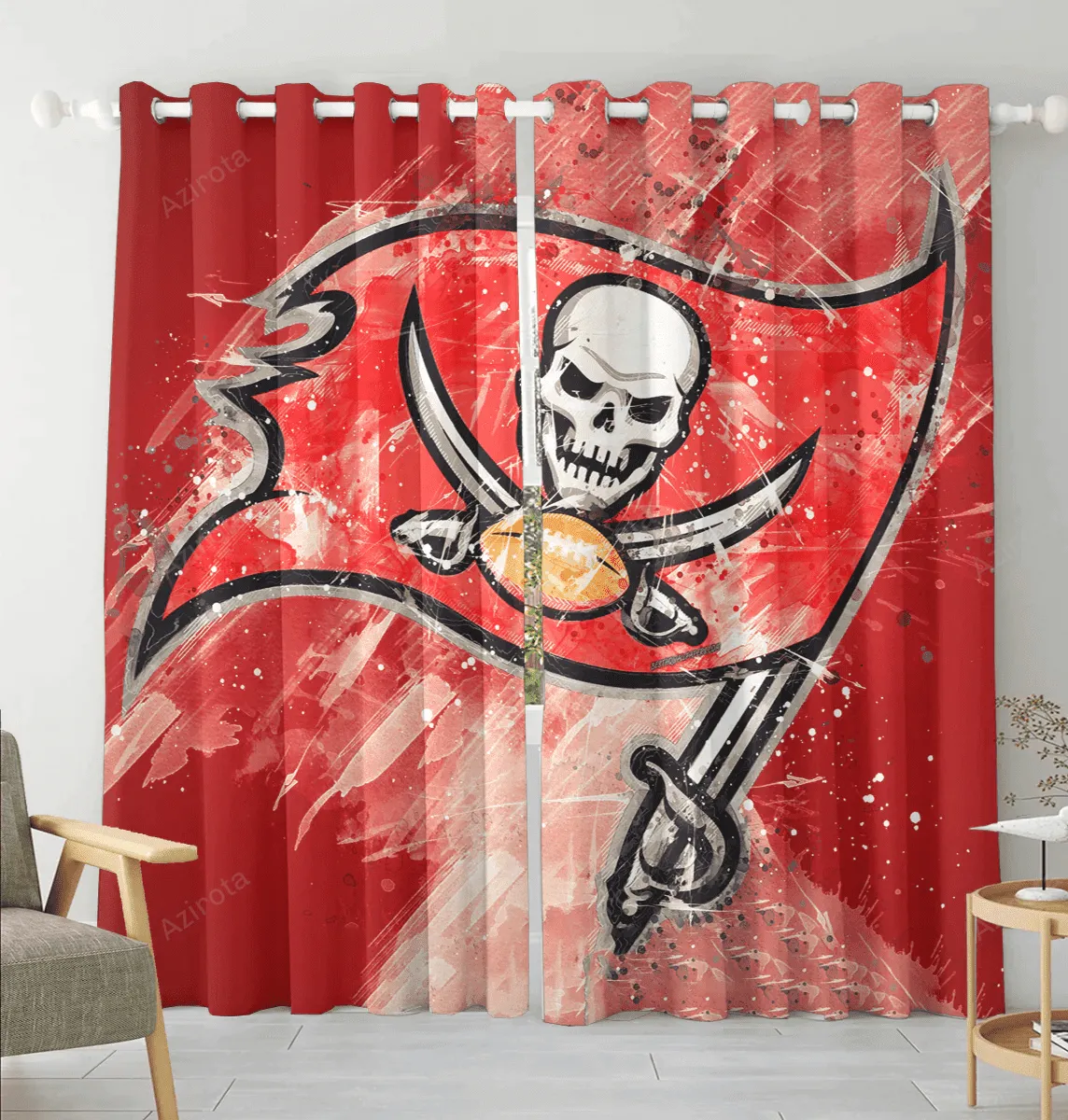 Tampa Bay Buccaneers Emblem v38 Blackout Window Curtain 2 Panels For Living Room Bed Room Gift For Fan