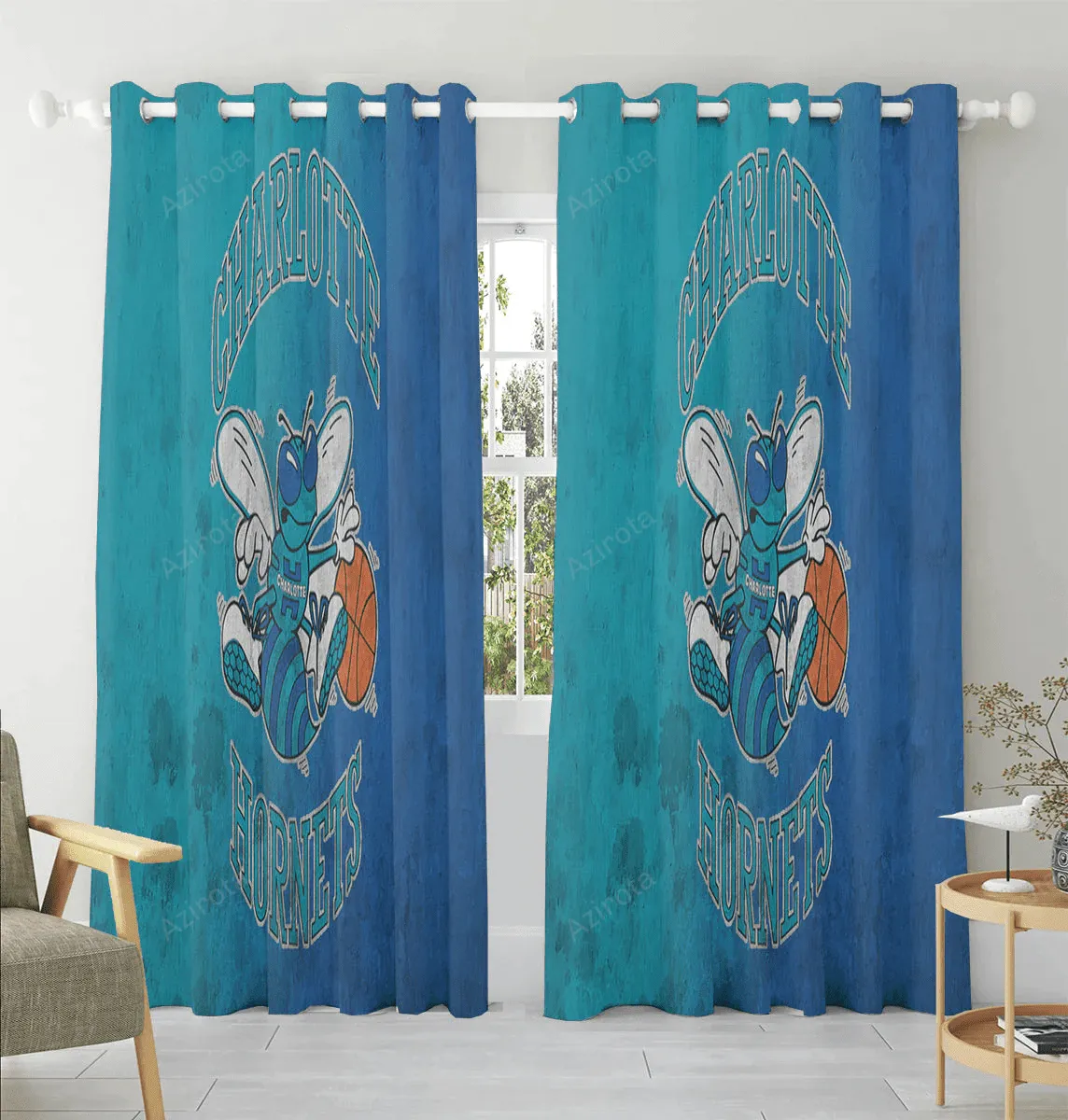 Charlotte Hornets Logo Blue Color Splash Window Curtain