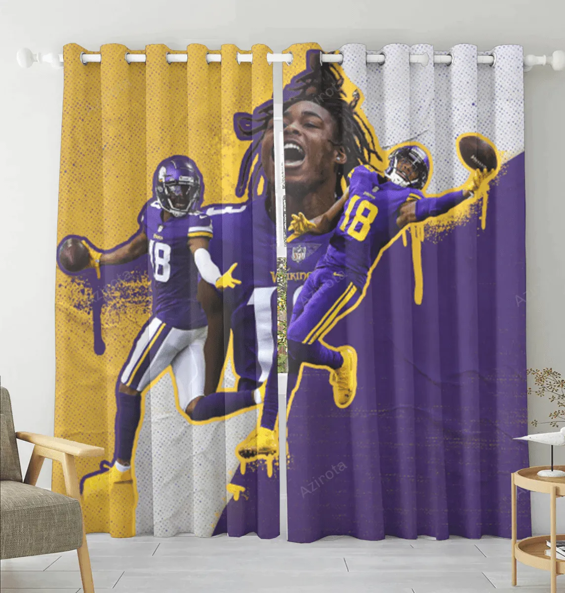 Minnesota Vikings Justin Jefferson 18 Blackout Window Curtain 2 Panels For Living Room Bed Room Gift For Fan