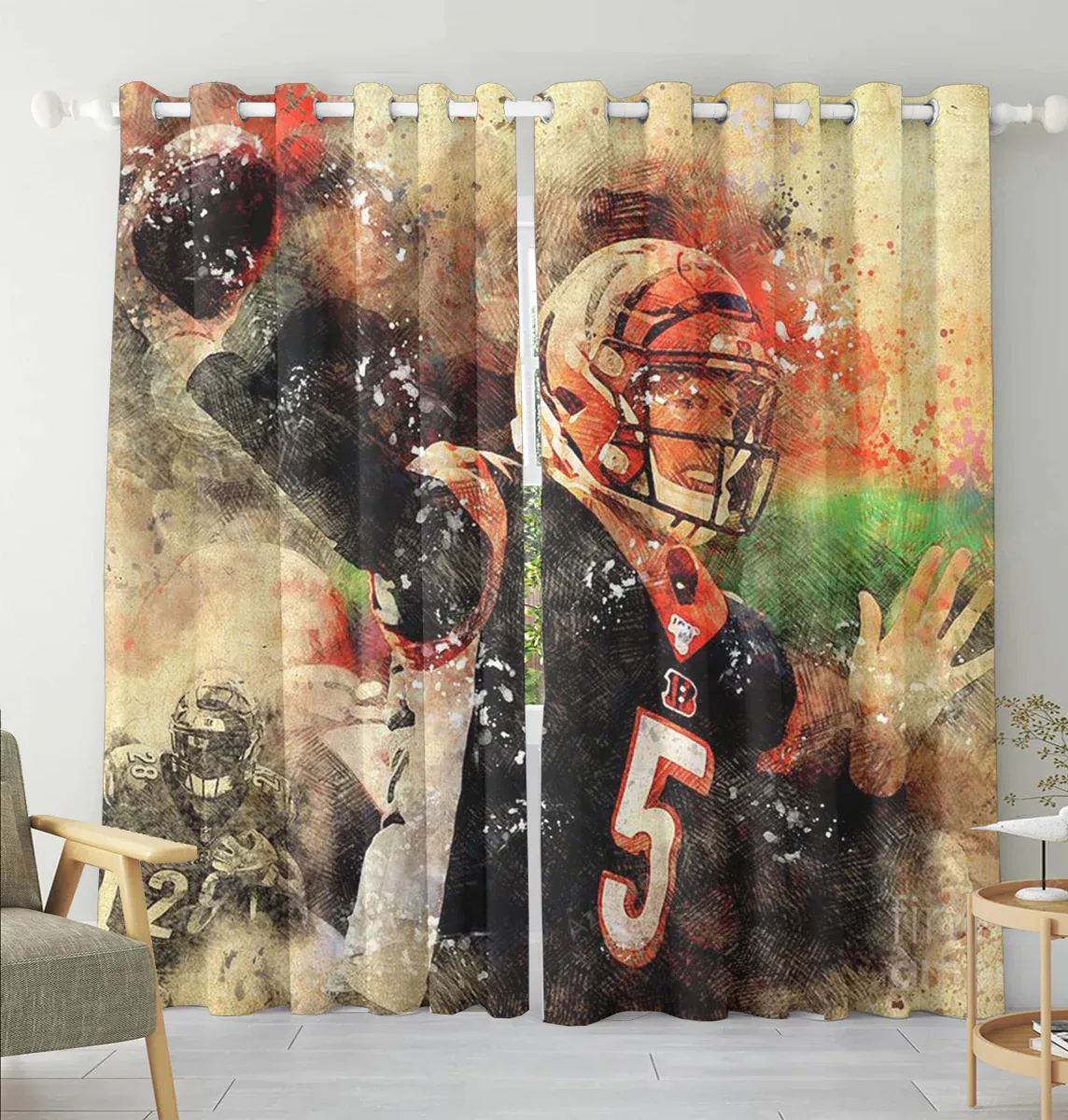 Cincinnati Bengals Team v1 Blackout Window Curtain 2 Panels For Living Room Bed Room Gift For Fan