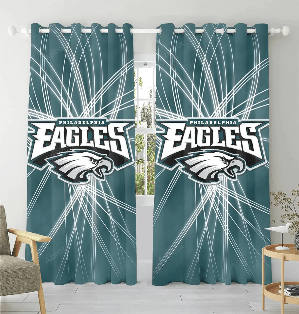 Philadelphia Eagles Line Blackout Window Curtain 2 Panels For Living Room Bed Room