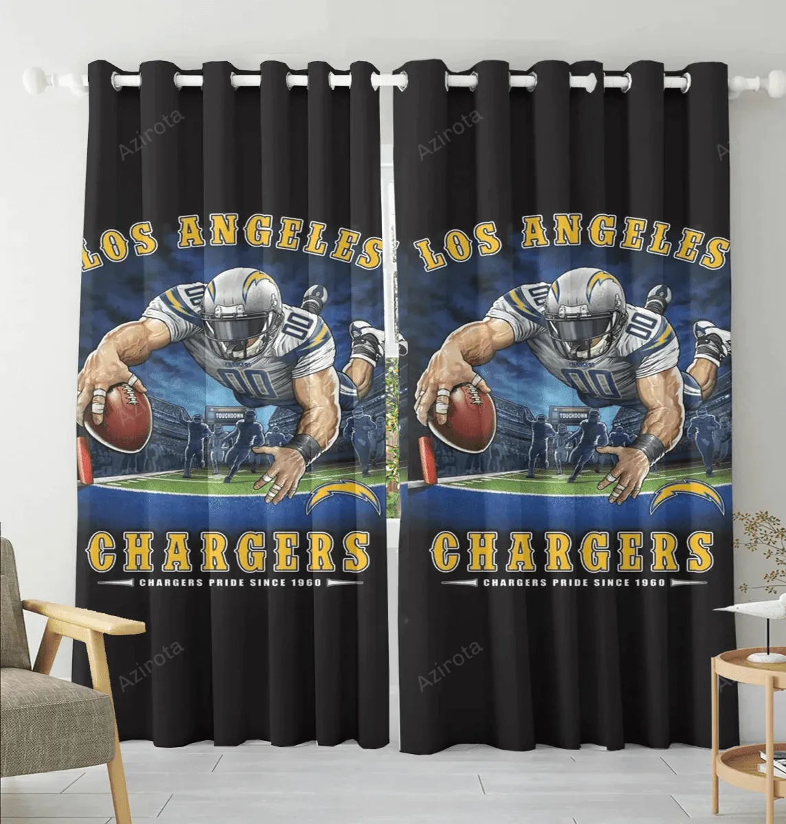 Los Angeles Chargers Mascot v33 Blackout Window Curtain 2 Panels For Living Room Bed Room Gift For Fan