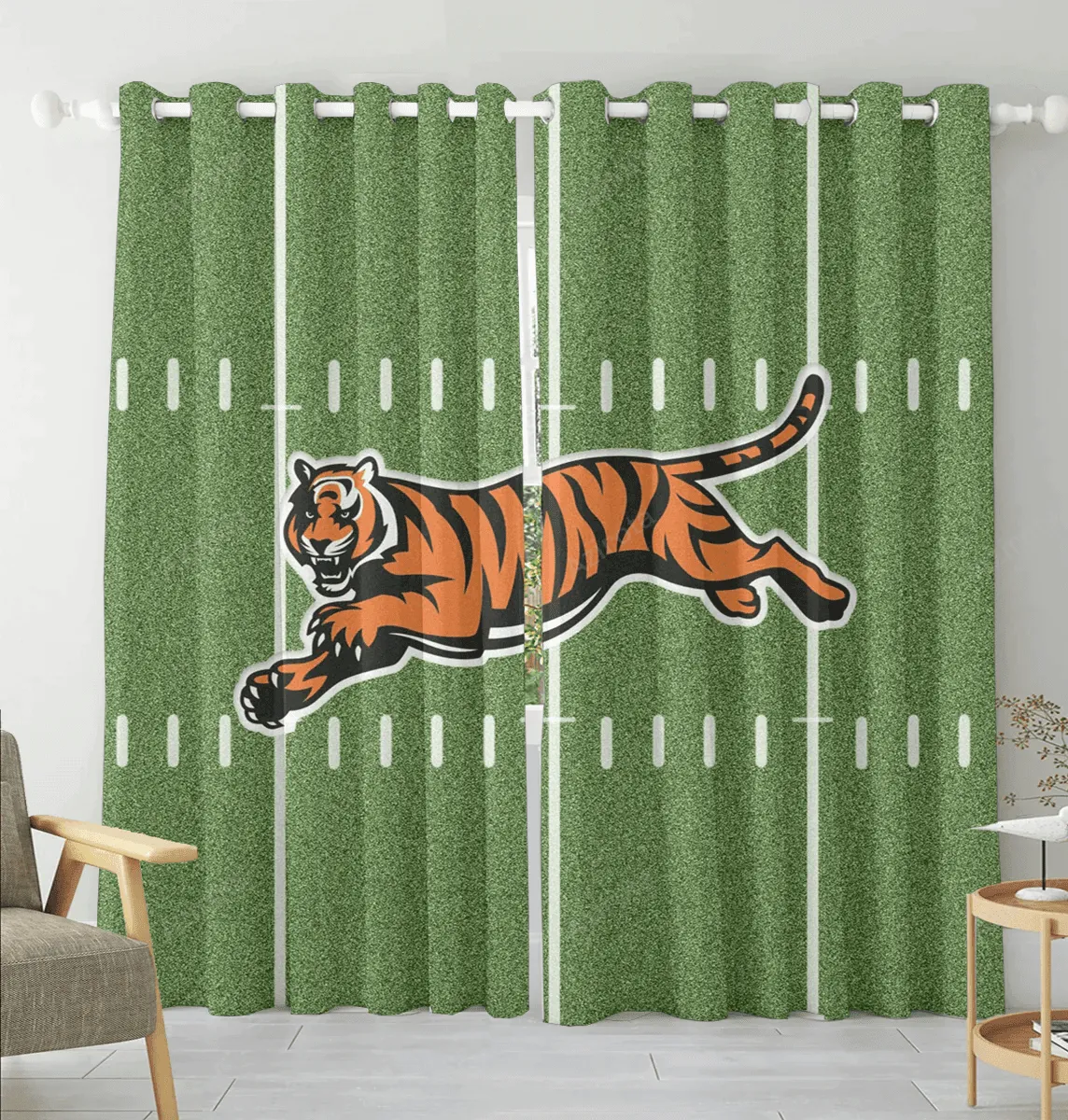 Cincinnati Bengals Tiger Running Field Blackout Window Curtain 2 Panels For Living Room Bed Room Gift For Fan