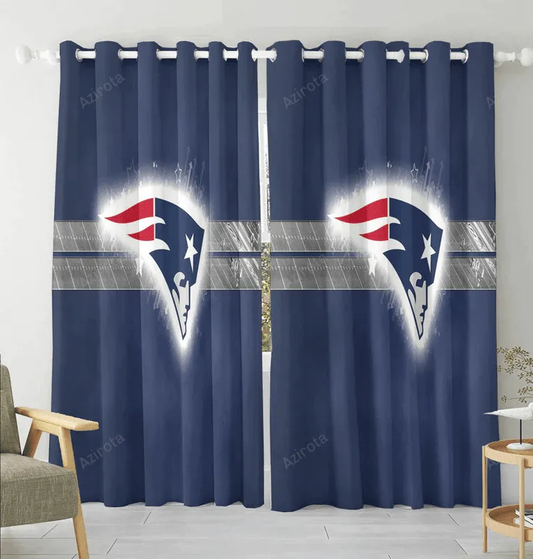 New England Patriots Navy Blackout Window Curtain 2 Panels For Living Room Bed Room Gift For Fan