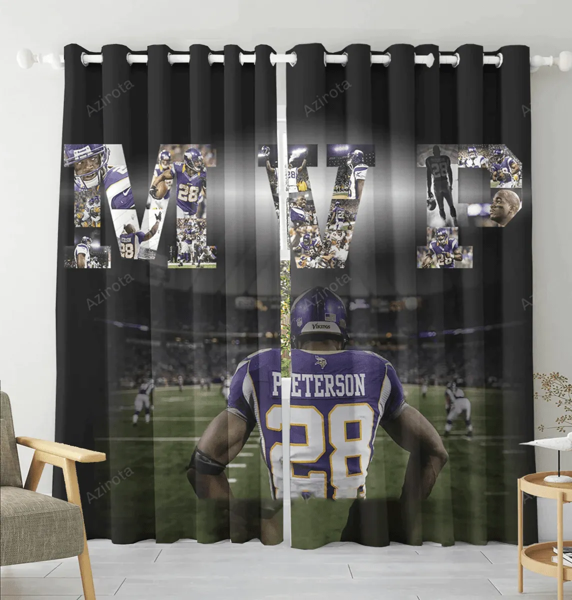 Minnesota Vikings Adrian Peterson 28 Blackout Window Curtain 2 Panels For Living Room Bed Room Gift For Fan